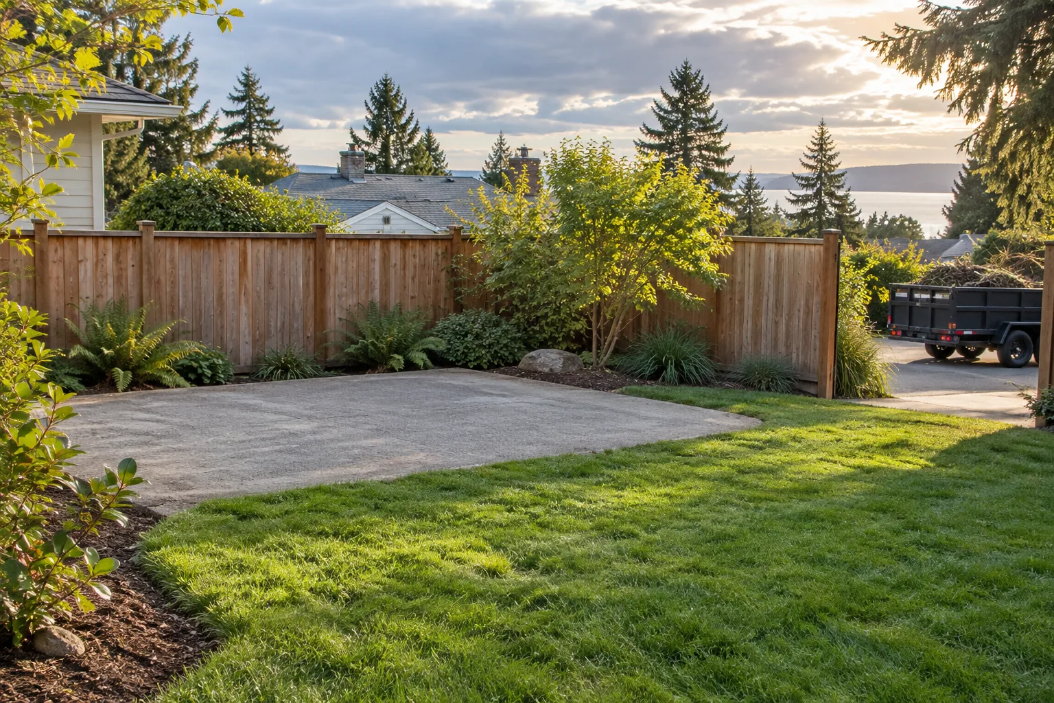 Shed removal work in a Pacific Northwest backyard